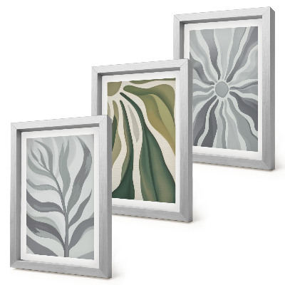 Juego de 3 cuadros decorativos Diseños vegetales en tonos verdes y grises.