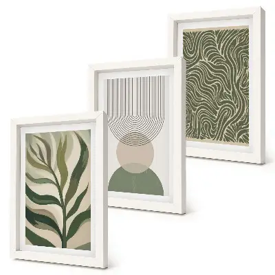 Juego de 3 cuadros decorativos con diseño de hojas y formas geométricas abstractas
