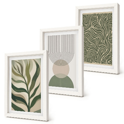 Juego de 3 cuadros decorativos Hojas y formas geométricas abstractas