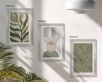 Juego de 3 cuadros decorativos Hojas y formas geométricas abstractas