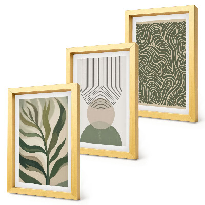 Juego de 3 cuadros decorativos Hojas y formas geométricas abstractas