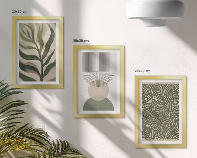Juego de 3 cuadros decorativos Hojas y formas geométricas abstractas