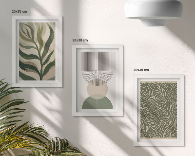 Juego de 3 cuadros decorativos Hojas y formas geométricas abstractas