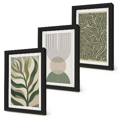 Juego de 3 cuadros decorativos Hojas y formas geométricas abstractas