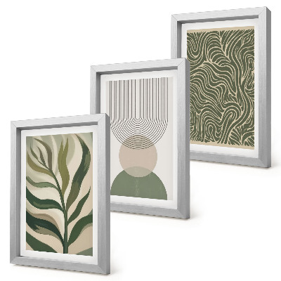 Juego de 3 cuadros decorativos Hojas y formas geométricas abstractas