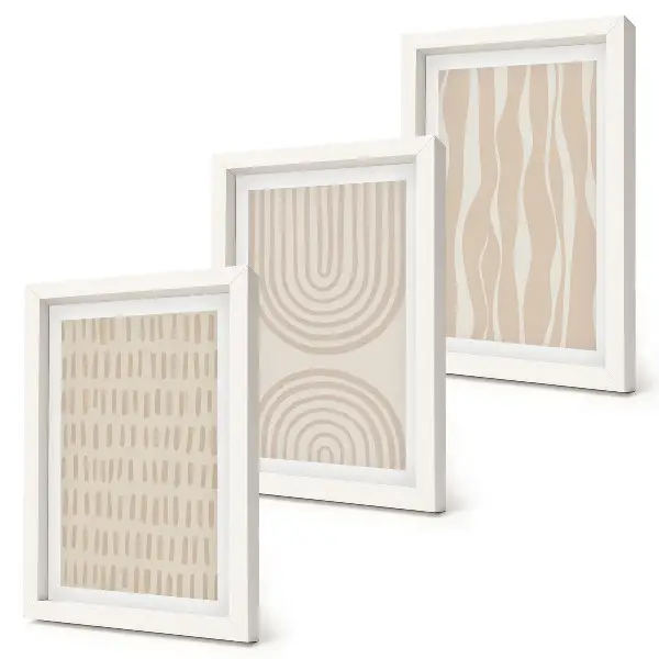 Juego de 3 cuadros decorativos con diseños abstractos en tonos beige y blanco