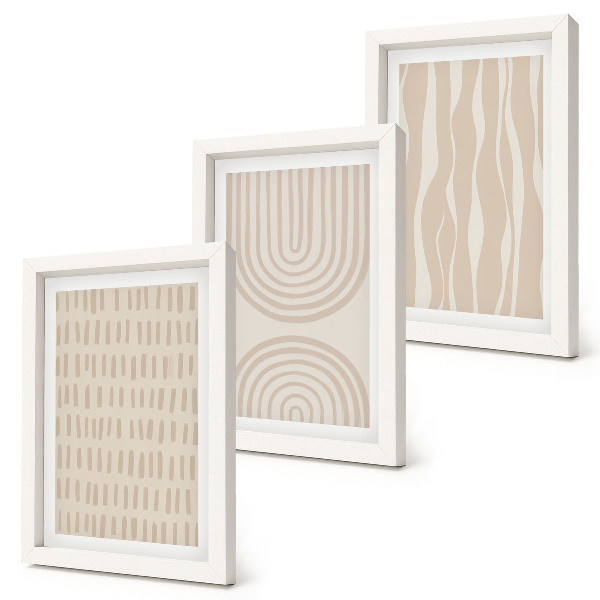 Juego de 3 cuadros decorativos Diseños abstractos en tonos beige y blanco.