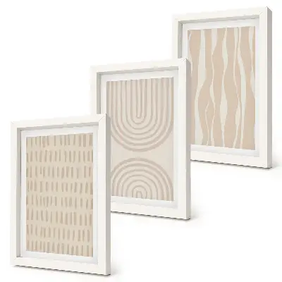 Juego de 3 cuadros decorativos con diseños abstractos en tonos beige y blanco