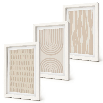 Juego de 3 cuadros decorativos Diseños abstractos en tonos beige y blanco.