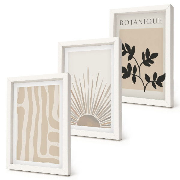 Tríptico enmarcado Diseños abstractos con detalles florales en tonos neutros.