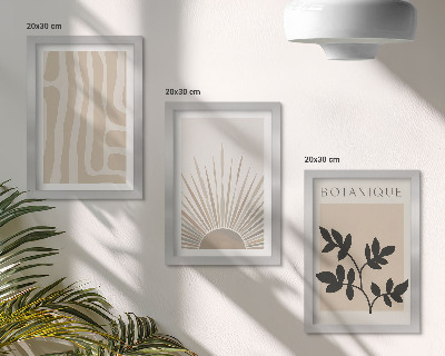 Tríptico enmarcado Diseños abstractos con detalles florales en tonos neutros.