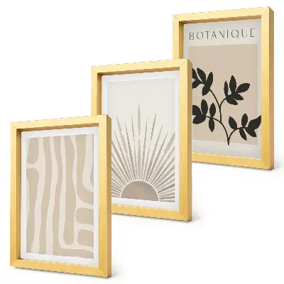 Tríptico enmarcado con diseños abstractos y detalles florales en tonos neutros