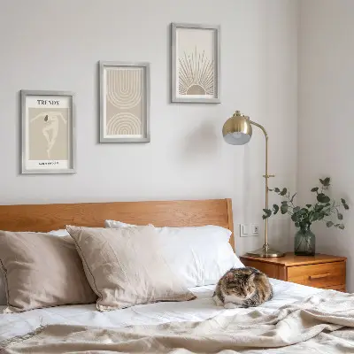 Juego de 3 cuadros decorativos con diseños abstractos en tonos pastel de estilo bohemio