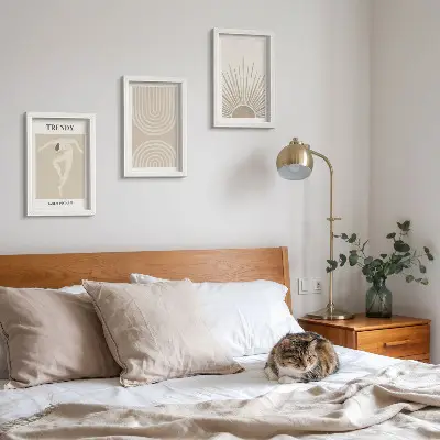 Juego de 3 cuadros decorativos con diseños abstractos en tonos pastel de estilo bohemio