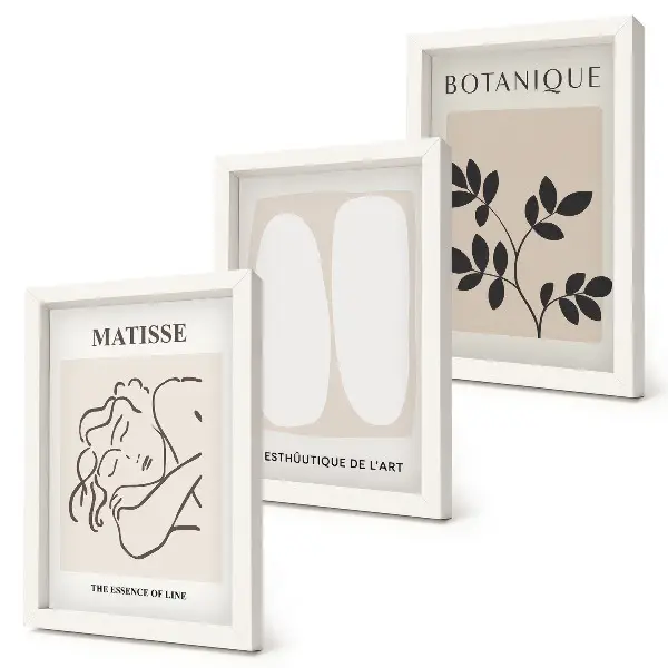 Tríptico de pinturas minimalistas de Matisse con motivos vegetales enmarcado