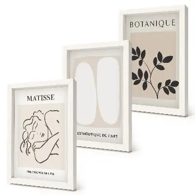 Tríptico de pinturas minimalistas de Matisse con motivos vegetales enmarcado