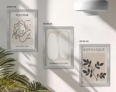 Tríptico de pinturas minimalistas de Matisse con motivos vegetales enmarcado