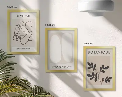 Tríptico de pinturas minimalistas de Matisse con motivos vegetales enmarcado