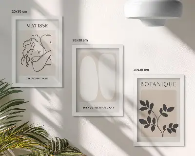 Tríptico de pinturas minimalistas de Matisse con motivos vegetales enmarcado