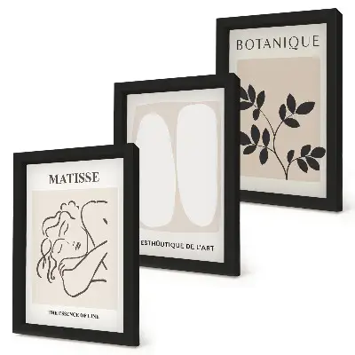 Tríptico de pinturas minimalistas de Matisse con motivos vegetales enmarcado