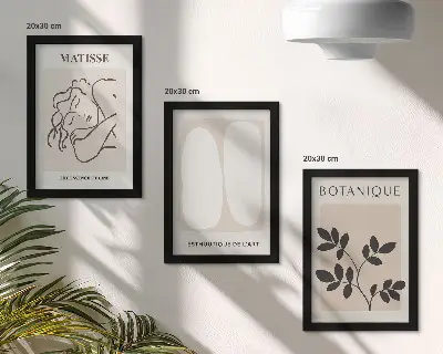 Tríptico de pinturas minimalistas de Matisse con motivos vegetales enmarcado