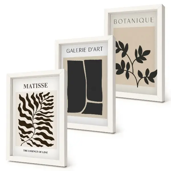Juego de 3 cuadros decorativos con motivos minimalistas vegetales y abstractos