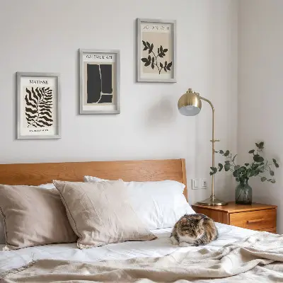 Juego de 3 cuadros decorativos con motivos minimalistas vegetales y abstractos