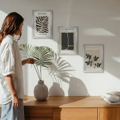 Juego de 3 cuadros decorativos con motivos minimalistas vegetales y abstractos