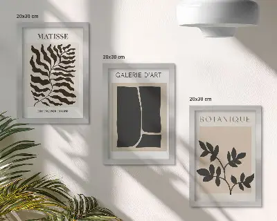 Juego de 3 cuadros decorativos con motivos minimalistas vegetales y abstractos