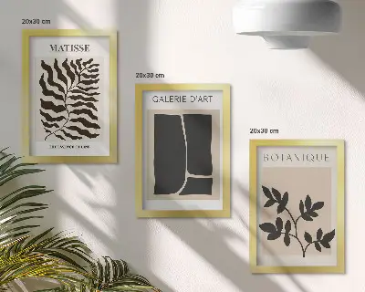 Juego de 3 cuadros decorativos con motivos minimalistas vegetales y abstractos