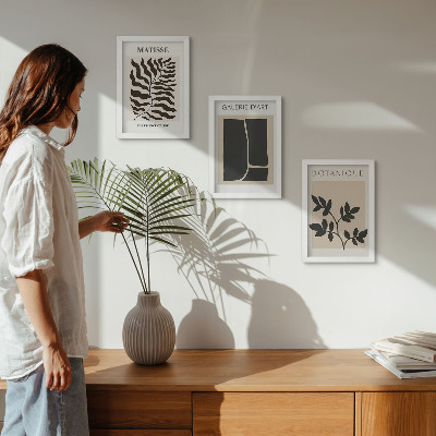 Juego de 3 cuadros decorativos Pósteres minimalistas con motivos vegetales y abstractos.