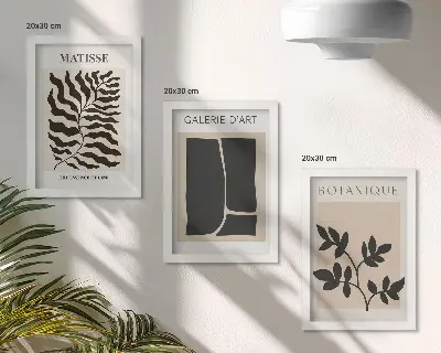 Juego de 3 cuadros decorativos con motivos minimalistas vegetales y abstractos