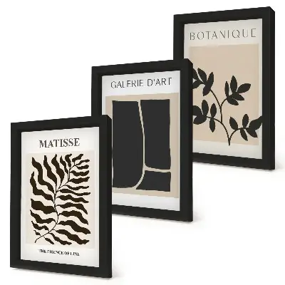 Juego de 3 cuadros decorativos con motivos minimalistas vegetales y abstractos