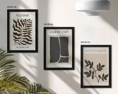Juego de 3 cuadros decorativos con motivos minimalistas vegetales y abstractos