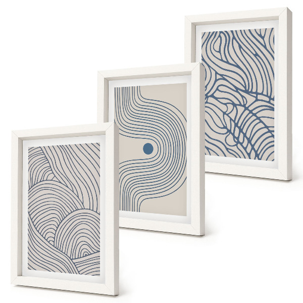 Tríptico enmarcado Líneas decorativas abstractas con forma de onda