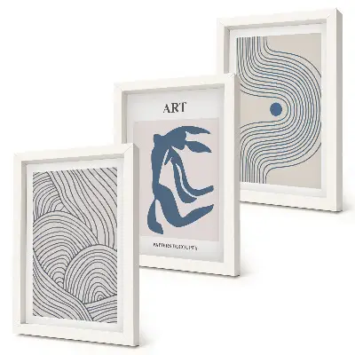 Juego de 3 cuadros decorativos con patrones abstractos de líneas y formas en tonos azules