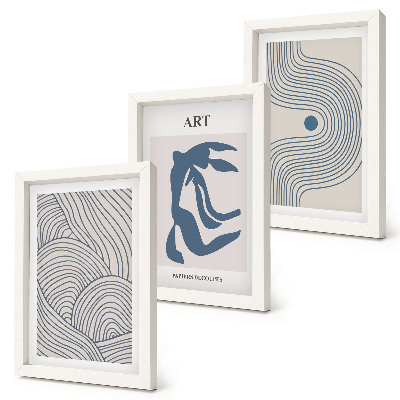 Juego de 3 cuadros decorativos Patrones abstractos de líneas y formas en tonos azules.
