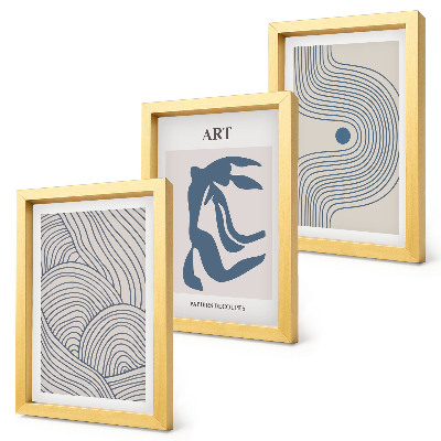 Juego de 3 cuadros decorativos Patrones abstractos de líneas y formas en tonos azules.