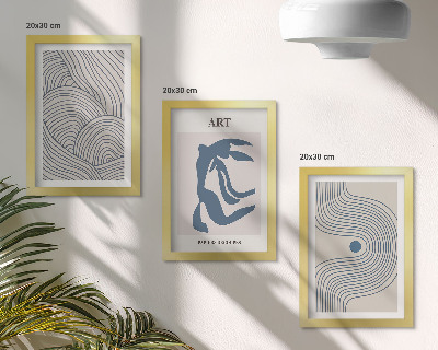 Juego de 3 cuadros decorativos Patrones abstractos de líneas y formas en tonos azules.