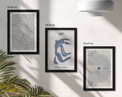 Juego de 3 cuadros decorativos Patrones abstractos de líneas y formas en tonos azules.