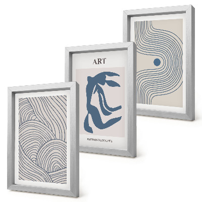 Juego de 3 cuadros decorativos Patrones abstractos de líneas y formas en tonos azules.