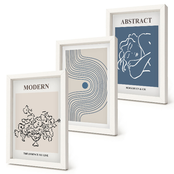Tríptico enmarcado Carteles con líneas florales y formas abstractas