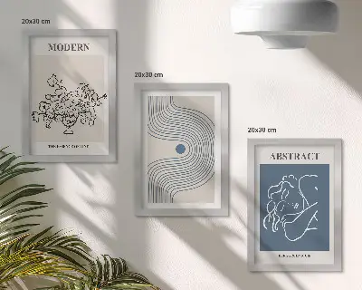Tríptico enmarcado con carteles de líneas florales y formas abstractas