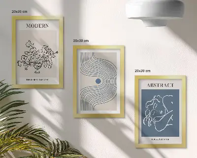 Tríptico enmarcado con carteles de líneas florales y formas abstractas