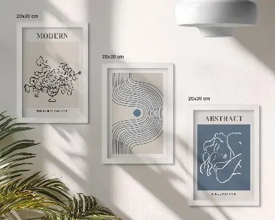 Tríptico enmarcado con carteles de líneas florales y formas abstractas