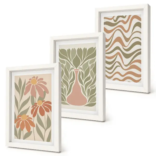 Juego de 3 cuadros decorativos con ilustraciones florales abstractas y onduladas en tonos pastel