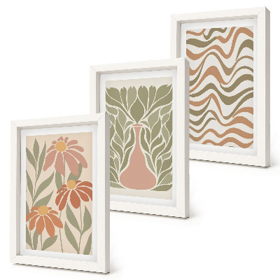 Juego de 3 cuadros decorativos Ilustraciones florales en tonos pastel, abstractas y onduladas
