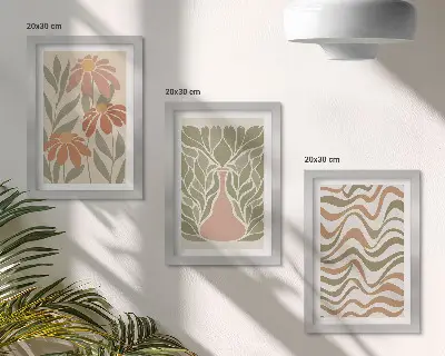 Juego de 3 cuadros decorativos con ilustraciones florales abstractas y onduladas en tonos pastel