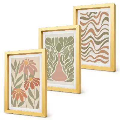 Juego de 3 cuadros decorativos con ilustraciones florales abstractas y onduladas en tonos pastel