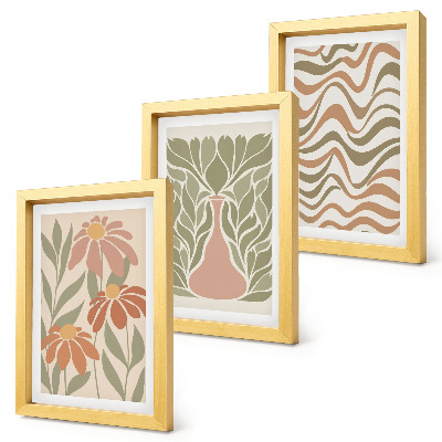 Juego de 3 cuadros decorativos Ilustraciones florales en tonos pastel, abstractas y onduladas